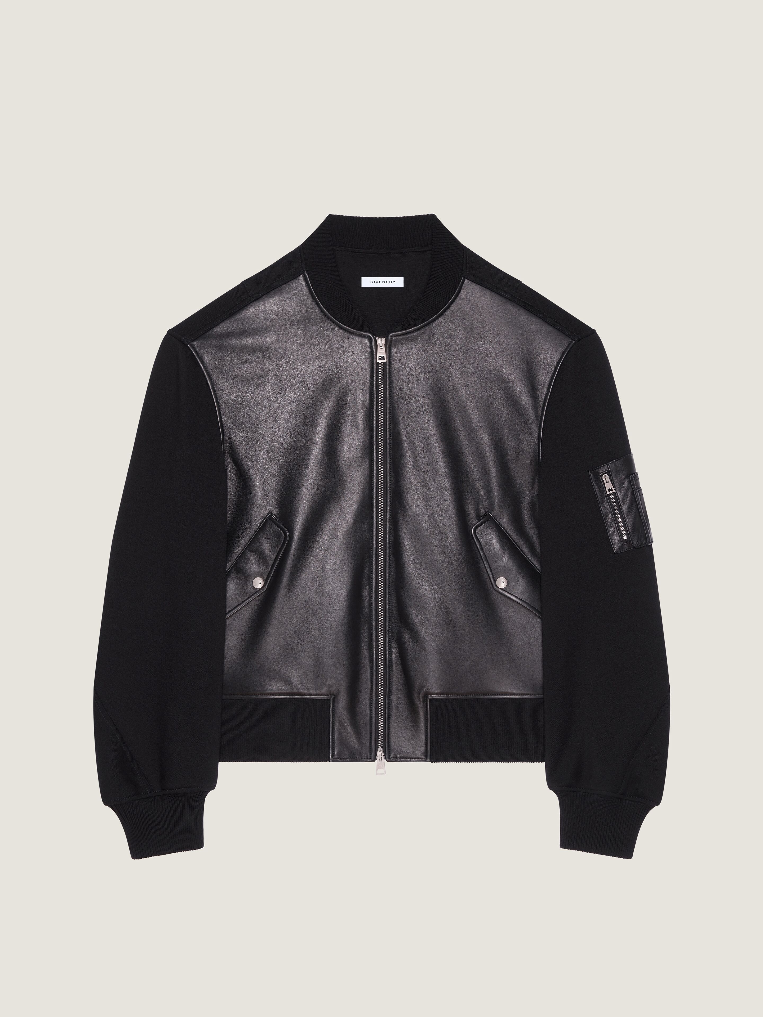 Cocoon bomber in leather and wool